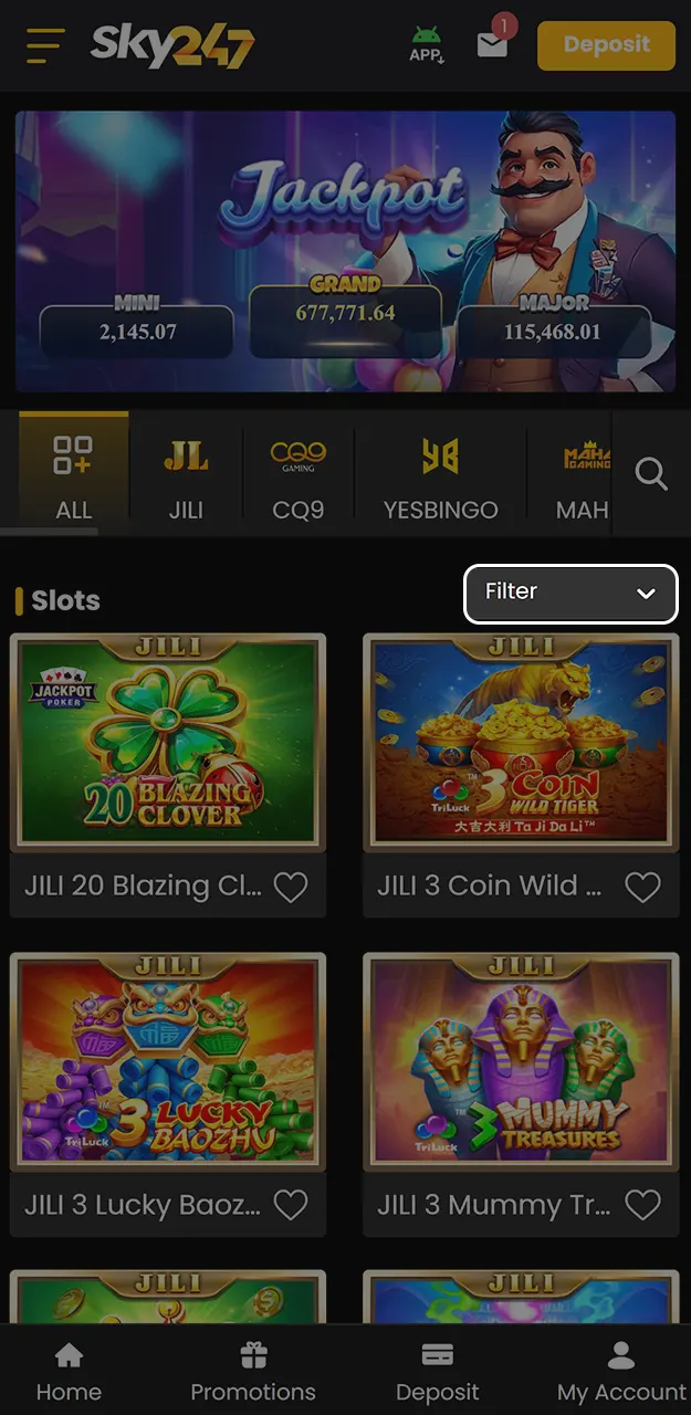 Use the search tools and category buttons to filter and choose a game that fits your style on Sky247.